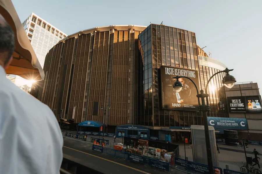 Madison Square Garden at sunset, seen from The Rutherford's rooftop